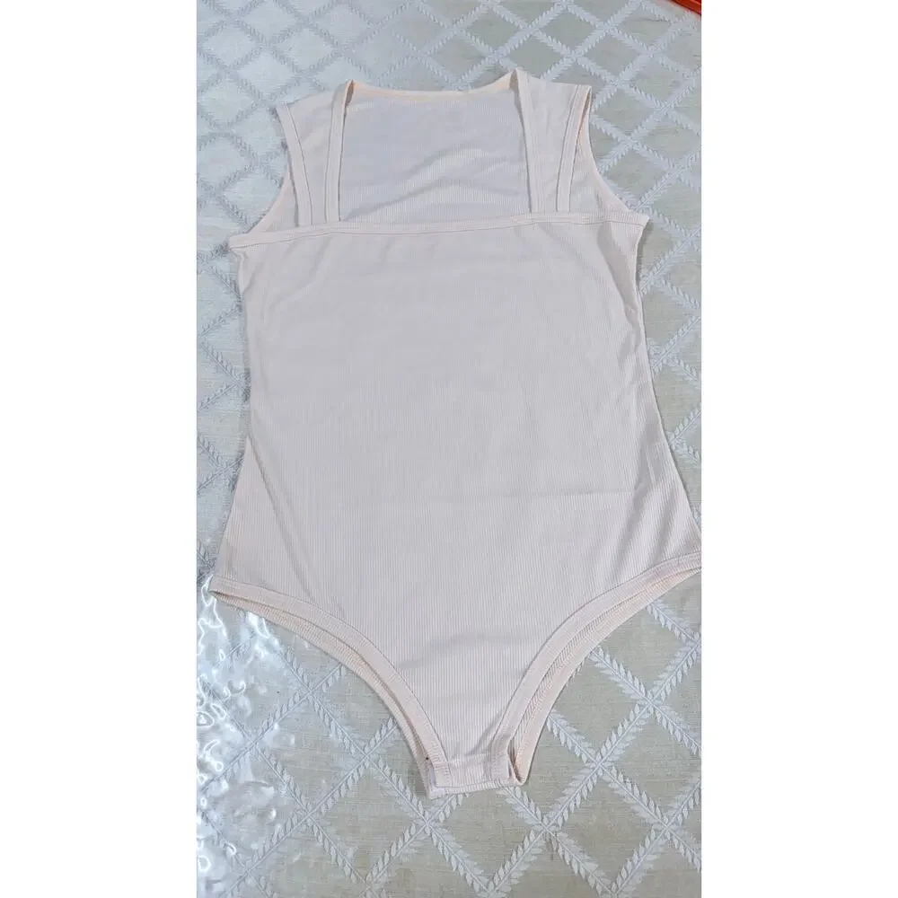 Bundle of 3 Ribbed Square-Neck Bodysuits (Nude, Mocha & Black) - Size XXL
